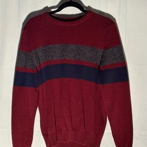Izod Men's Red and Blue Striped Crewneck Sweater